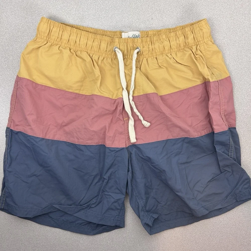 Body Glove Vintage Swim Trunks Colorblock Pastel Yellow Pink Blue Size M 32 Surf